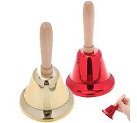 CVUTOVO 2pcs Metal Hand Bells Loud Rattle Style for Restaurant Call Service Dinner Bell Simple Handheld Metal Supplies Wooden Handle