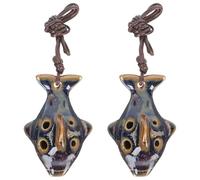 CVUTOVO 2pcs Mini Ceramic Alto Ocarina Flute - Fish Shaped Six Hole Wind Instrument for Beginner Music Lessons, Compact and Easy to Carry
