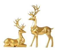 CVUTOVO 2pcs Modern Deer Christmas Decor Resin Figurines for Living Tabletop Decoration Gold Folded Style Reindeer Statuettes for Home Office Bedroom Display