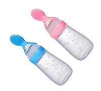 CVUTOVO 2pcs Rice Paste Feeding Bottle Silicone Spoon Food Storage Pouch for Teething Boy Girl Easy Cleaning Boon Bottles Alternative