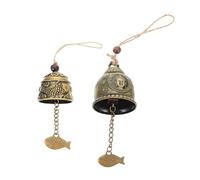 CVUTOVO 2pcs Vintage Style Wind Chime with Retro Chinese Buddhist Head and Design Outdoor Hanging Bells for Garden Patio Home Decor and Meditation
