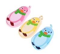 CVUTOVO 3pcs Bath Sponges for Adults Ergonomic Soft Rub Towels with Cute in Pink Yellow Blue Gentle Delicate Skin for Fun Bathing