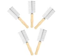 CVUTOVO 5pcs Double-Sided Pet Grooming Brush Comb Set with Wood Handle - Stainless Steel Dog Hair Comb and Cat Detangling Brush for Shedding Control and Fur Care at Home