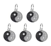 CVUTOVO 5pcs Tai Chi Design Pet Id Tags for Dogs and Cats Round Zinc Alloy Name Plaques Engraved Collar Accessories Glitter Black Stylish Anti-Lost Label for Pets