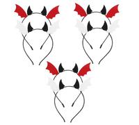 CVUTOVO 6pcs Halloween Bat Wings Hair Bands Lightweight Felt Devil Horns Headband for Adults and Cosplay Costume Party Accessories Reusable Black White Red