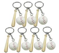 CVUTOVO 7Pcs Mini Baseball Keyrings with Wooden Bat for Teenagers Sports Souvenir Favors Hanging Decoration for Backpacks Car Keys Birthday Party