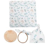 CVUTOVO Baby Receiving Blanket Soft with Headband and Newborn Hat Practical Accessory for Infant Security and Comfort Polyester Swaddle Wrap with Wooden Birth Announcement Sign