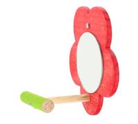 CVUTOVO Bird Mirror Toy Red Perch Stand, Interactive Parrot Mirror for Training and Stress Relief, Small Size Cage Accessory for Parakeet and Bird Supplies