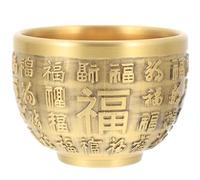 CVUTOVO Brass Treasure Bowl Gold Fortune Basin Chinese Money Treasure Bowl Home Desktop Decoration Tabletop Adornment Feng Shui Wealth Ornament