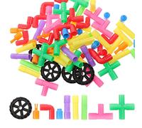 CVUTOVO Building Blocks Tube Toys Set for Kids Ages 4-8 STEM Educational Pipeline Construction Toy Wheels Early Learning Plaything for Boys and Girls