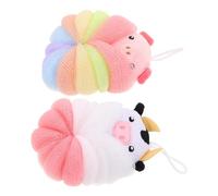 CVUTOVO Cartoon Animal Bath Sponges Fun Bath Accessories 2pcs Cute Pig and Cow Mesh Shower Loofahs with Comfortable Bathing Experience and Rich Lather