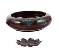 CVUTOVO Ceramic Lotus Flower Incense Burner with Copper Cone Holder for Aromatherapy and Meditation Compact Portable Aroma Burner for Yoga Feng Shui Spiritual Wellness Air Purification and
