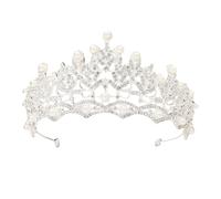 CVUTOVO Chic Bride Tiara Bridal Tiara Silver Compact Alloy Rhinestone Plastic Pearl Head Ornament for Wedding