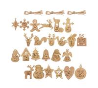 CVUTOVO Christmas Advent Numbers Pendant Wooden Countdown Calendar Tags 24 Pieces Carved Xmas Tree Hanging Ornaments with Jute String for DIY Holiday Decoration