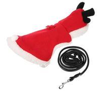 CVUTOVO Christmas Pet Clothes Small Bunny Harness Leash, Thickened Fleece Warm Pet Traction Rope for Small Animals, Anti-Escape Portable Rabbit Walking Leash S Size