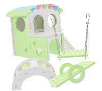 CVUTOVO Colorful Hamster Swing House 4PCS PET Toy Set Plastic Hideout Adjustable Bridge and Ladder for Hamster Habitat and Cage Décor