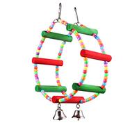 CVUTOVO Colorful Hanging Bird Swing Natural Wooden Ferris Wheel Chew Toy for Parrots Budgies and Conures Beak Grinding Accessory for Healthy Birds
