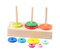 CVUTOVO Colorful Wooden Puzzle Ring Tower Large Educational for Enhances Creativity Logic Skills Safe Fun for Developing Color Recognition