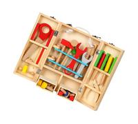 CVUTOVO Construction Tool Pretend Role Play with Hammer Wrench Pliers Screws Educational Engineering Maintenance Kit for Boys and Safe Smooth Edges Building Tools for Brain Development and