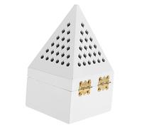 CVUTOVO Creative Chinese Style Wood Aroma Therapy Burner Elegant Pierced Incense Holder Box for Home Decor Multifunctional Desktop Censer for Bedroom Study Yoga and Office White Vintage