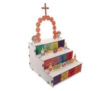 CVUTOVO Day the Dead Altar Box Set DIY 3-tier Wooden Shadow Box with Handcarved Details and Modular Tiered Shelves, Classic Mexican Festival Design for Homes and Cultural Exhibitions