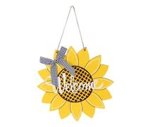 CVUTOVO Decorative Sunflower Door Sign Wooden Plaque with Welcome Lettering Hanging Garden Ornament for Front Door Stylish Home Entryway Decor Gift for Family and Friends