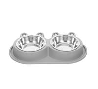 CVUTOVO Double Pet Feeding Bowl with Anti-ant Moat Design Stainless Steel Food and Water Bowls with Non-spill Plastic Base Suitable for Small Cats Dogs Puppies and Indoor Outdoor Use