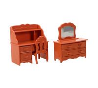 CVUTOVO Miniature Dollhouse Vanity Table Furniture with Mirror and Stool Detailed Makeup Dressing Table for Dollhouse Bedroom Scene Lightweight Mini House Accessories