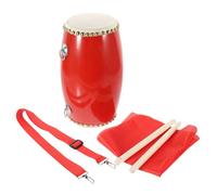 CVUTOVO Professional Cowhide Waist Drum 12cm with Wooden Drumsticks and Strap Set, Wear-resistant Hand Drum for Adults and Children, for Celebrations and Square Dances
