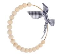 CVUTOVO Rustic Wood Beads Wreath with Plaid Bow Vintage Front Door Beaded Sign Farmhouse Wall Hanging Decor for All Seasons Indoor Outdoor Welcome Garland Housewarming