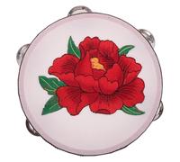 CVUTOVO Single-Row Tambourine: 7 Inch Dance Tambourine Drum - Funny Percussion Instrument with Flower Embroidery - Wood Hand Held Drum for Musical Education Party Church KTV