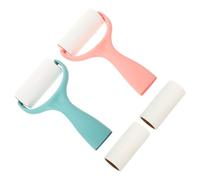 CVUTOVO Standing Lint Roller for Clothes 4Pcs Set with Extra Sticky Pet Hair Remover Sheets, Clothes Cleaning Tool for Home Use, Includes 1 Pink, 1 Light Blue Roller and 2 Rolls of Sticky