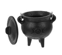 CVUTOVO Triple Moon Witch Cauldron Pot Desktop Ornament with Realistic Burning Effect Cast Iron Cauldron for Halloween Decor and Ritual Use Easy-clean Witchcraft Accessory