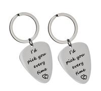 CVUTOVO Valentine'S Day Couple Key Chains 2Pcs Stainless Steel Guitar Keyrings Practical Creative Keychains Bag Pendants for Music Lovers