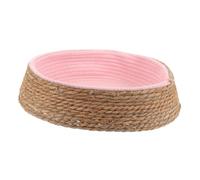 CVUTOVO Wicker Pet Bed Woven Dog Bed Small Pink Rattan Round Nest Comfortable Resting Cushion for Indoor Cats and Small Dogs