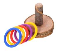 CVUTOVO Wooden Bird Training with 5 Colorful Rings and Base, Parrot Intelligence Development Interactive, Suitable for Parakeet Cage Accessories and Cockatiel Chewing Play