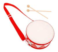 CVUTOVO Wooden Double-sided Snare Drum for Boys and Girls Synthetic Skin and Adjustable Strap, Small Red Percussion Instrument Educational Drum for Toddlers and Children