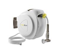 Retractable Garden Hose Reel, 5/8 in 65+6 ft, Heavy Duty Wall Mounted Water Hose Reel, Spring Power Automatic Rewind, Any Length Lock, 180° Swivel Bracket, 10 Pattern Spray Nozzle