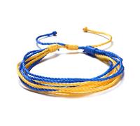 CVZJ Blue Yellow National Bracelet Handmade Braided Bracelet Help Stand Blue and Yellow Wristband Bangle