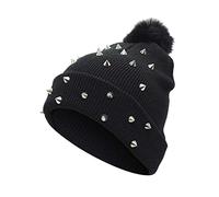 CVZJ Punk Knitted Black Acrylic Hat Rock Hiphop Winter Soft Warm Knit Acrylic for Women