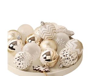 CVZQTE Pack Of 16 Exquisite Champagne Gold And White Christmas Bauble Ornaments Create Festive Atmospheres At Home Traditional Gold Christmas