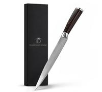 CW Diamond Edge Slicing Knife - Professional Carving Knife with Ultra Sharp Stainless Steel Blade, Ergonomic Pakkawood Handle, Gift Box & Protective Sheath - Ideal for Roasts, Ham & Poultry