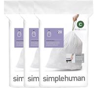 simplehuman CW0252 code C Custom Fit Bin Liner Bulk Pack, White Plastic (3 Pack of 20, Total 60 Liners)