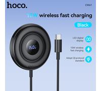 Wireless Fast Charger for Mobile Phones, Wireless Earbuds, 15W output by hoco. Ultra-thin Magnetic Wireless Fast Charger with Digital Display.
