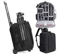 Cwatcun Camera Backpack Trolley Case Bag with Tripod Holder Anti-Theft Waterproof Camera Bag fits 15.6' Laptop for Canon Nikon Sony DSLR SLR Camera for Women Men Photographer(5.0 Black, Large)