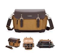 Cwatcun Camera Shoulder Bag, Vintage Leather Flap Camera Crossbody Messenger Bag, DSLR/SLR/Mirrorless Photography Bag with Tripod Holder, Camera Case Compatible with Canon/Nikon/Sony Camera and Lens