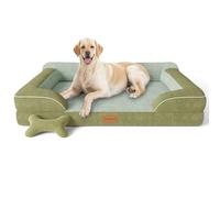 CWAWZ Jumbo Dog Beds for Extra Large Dogs, Orthopedic Dog Bed with Cooling Gel Memory Foam, Waterproof Pet Bed with Removable Washable Cover, 114x89x24cm Pet Sofa Velvet with Bone Toy, Dark Green