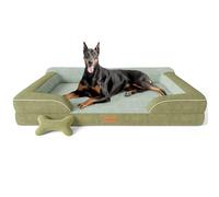 CWAWZ XXL Dog Bed for Extra Large Dogs, Giant Orthopedic Dog Bed with Cooling Gel Memory Foam, Waterproof Pet Bed with Removable Washable Cover, 135x107x24cm Pet Sofa Bed with Bone Toy, Dark Green