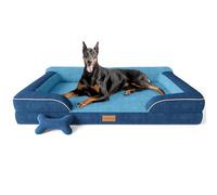 CWAWZ XXL Dog Bed for Extra Large Dogs, Giant Orthopedic Dog Bed with Cooling Gel Memory Foam, Waterproof Pet Bed with Removable Washable Cover, 135x107x24cm Pet Sofa Bed with Bone Toy, Navy Blue