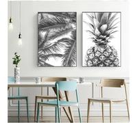 CWBLYZ 2 Pieces-Nordic Botanical Prints Palm Tree Leaves Wall Art Pineapple Poster Black White Canvas Painting Picture for Living Room Bedroom Kitchen Decor-60 * 70cm (Unframed)